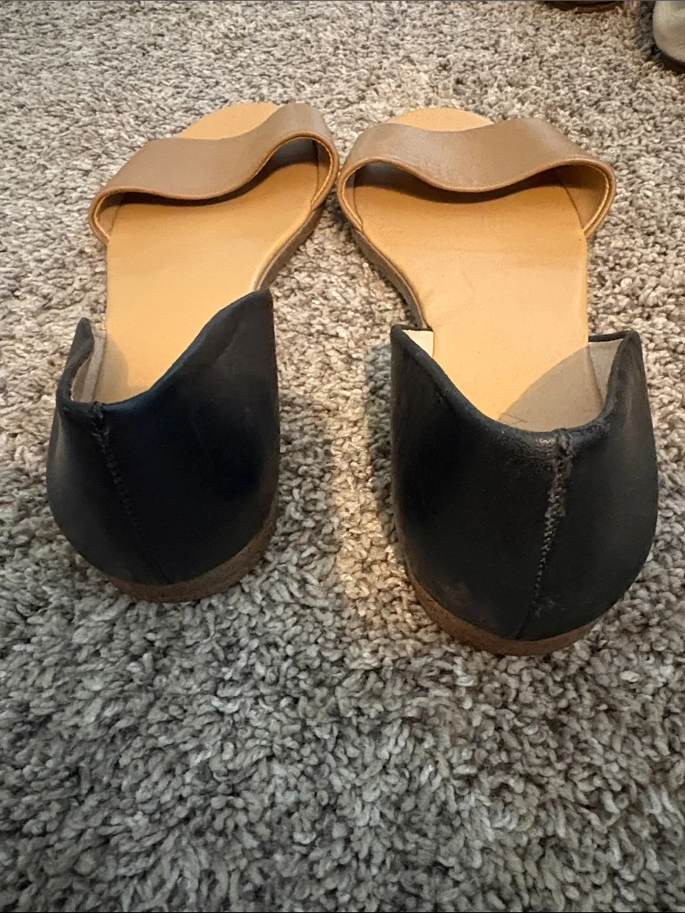 J. Crew Tan and Black Leather D'Orsay Mules